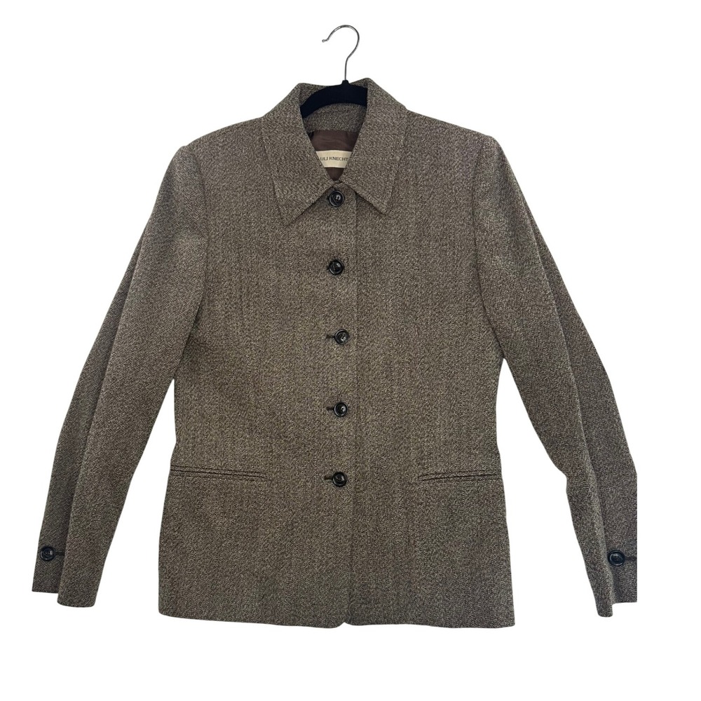 Uli Knecht Wool Blazer Herringbone Brown Career Business Jacket Size 8